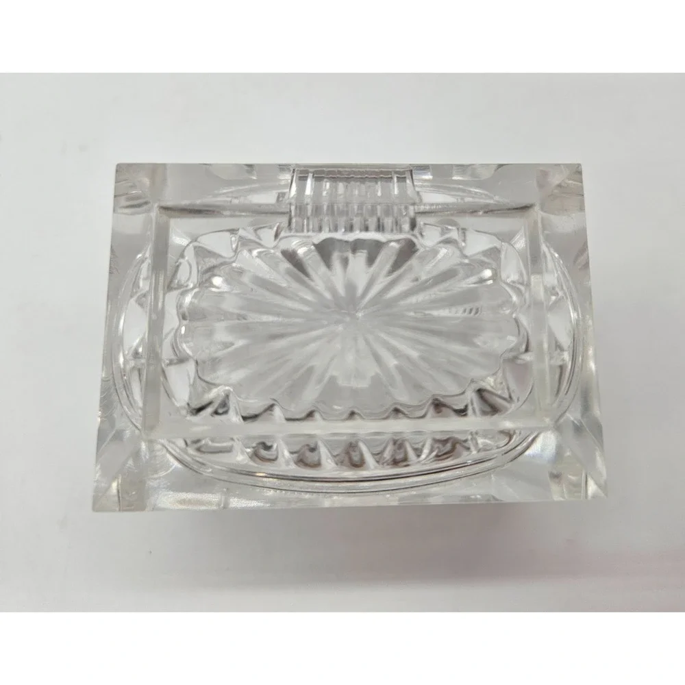 Vintage Style Clear Acrylic Faceted Trinket Jewelry Box Sunburst Design Hinged